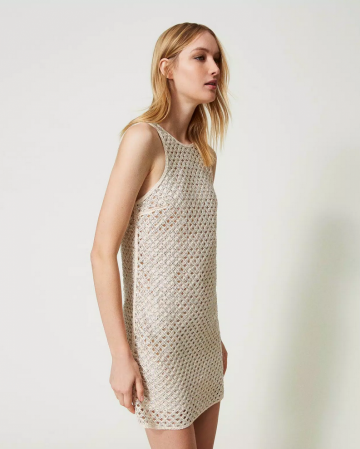 720x2000x0twinset short mesh dress with embroidery 241tp2440 zk