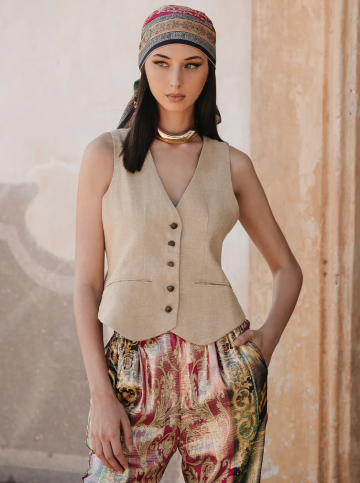 Mes desmoiselles paris gold lurex woven gilet garbo i