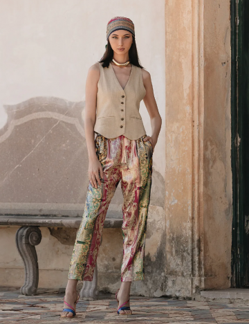 Mes desmoiselles paris gold lurex woven gilet garbo model