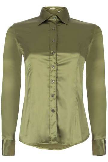 Rf glansblouse groen 2knoop manchet