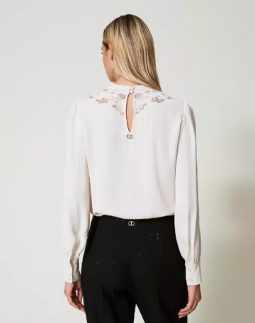Twinset crepe blouse with floral embroidery 242tt2192 ak