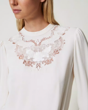Twinset crepe blouse with floral embroidery 242tt2192 detail