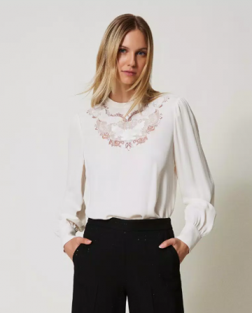 Twinset crepe blouse with floral embroidery 242tt2192 vk