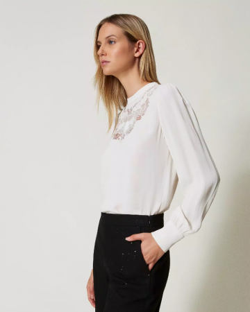 Twinset crepe blouse with floral embroidery 242tt2192 zk