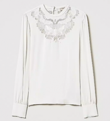 Twinset crepe blouse with floral embroidery 242tt2192