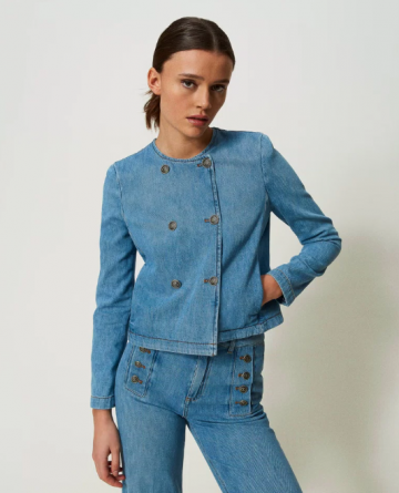 Twinset denim jacket with mandarin collar 241tp2630 vk