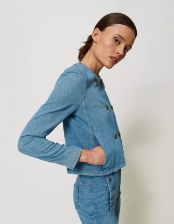 Twinset denim jacket with mandarin collar 241tp2630 zk