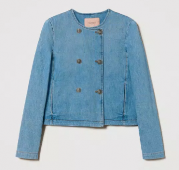 Twinset denim jacket with mandarin collar 241tp2630