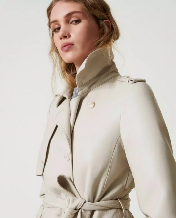 Twinset long coated fabric trench coat with belt 242tp2200 detail