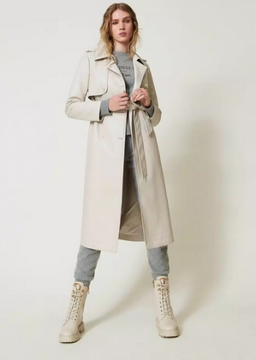 Twinset long coated fabric trench coat with belt 242tp2200 model