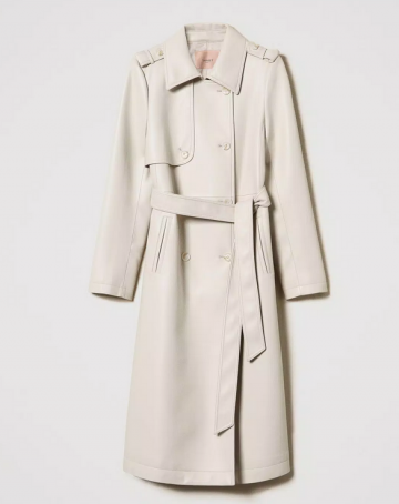 Twinset long coated fabric trench coat with belt 242tp2200