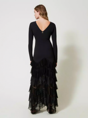 Twinset long dress with pleated tulle flounces 242tt2300 ak