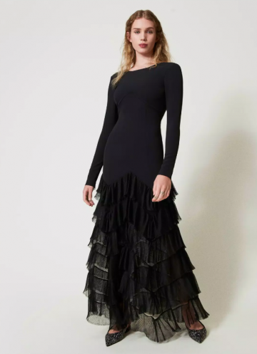 Twinset long dress with pleated tulle flounces 242tt2300 vk
