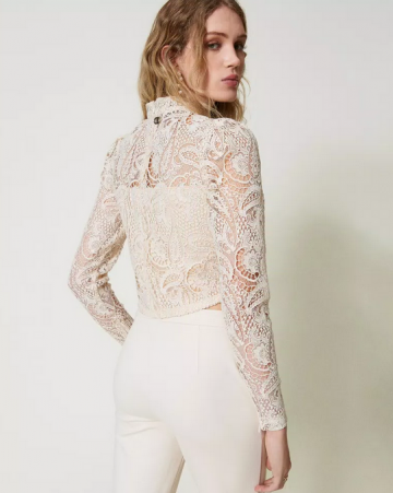 Twinset macrame lace cropped blouse old white 242tp2464 ak