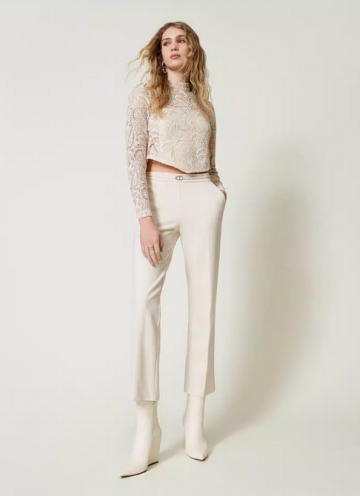 Twinset macrame lace cropped blouse old white 242tp2464 model