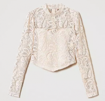 Twinset macrame lace cropped blouse old white 242tp2464