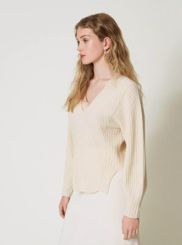 Twinset wool and cashmere ribbed jumper 242tp3716 zk